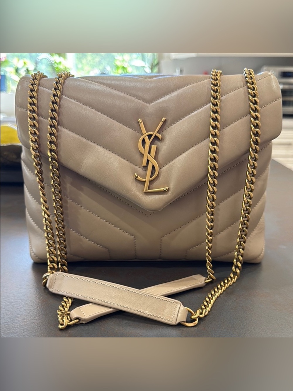 Authentic Saint Laurent Chevron Quilted Shoulder Bag